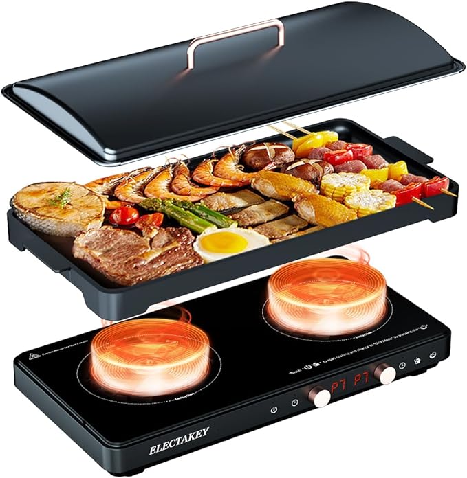 Induction Cooktop 2 Burner with Removable Cast Iron Griddle