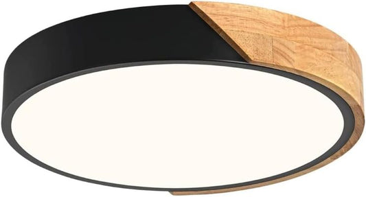 LED Flush Celing Light 15.8in-Black & Wood